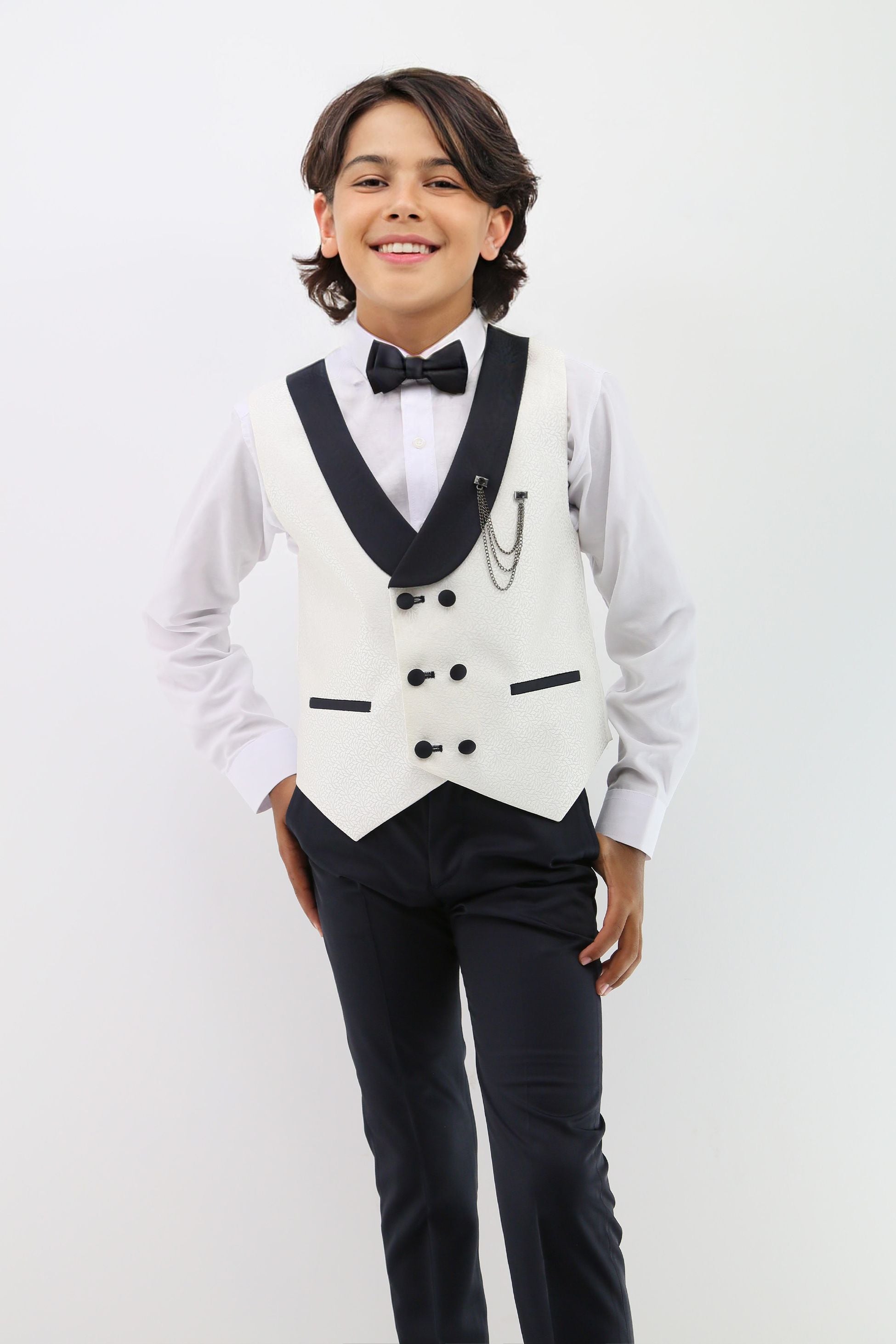 Baby & Boys Shawl Lapel Textured Waistcoat Suit Set - Off white