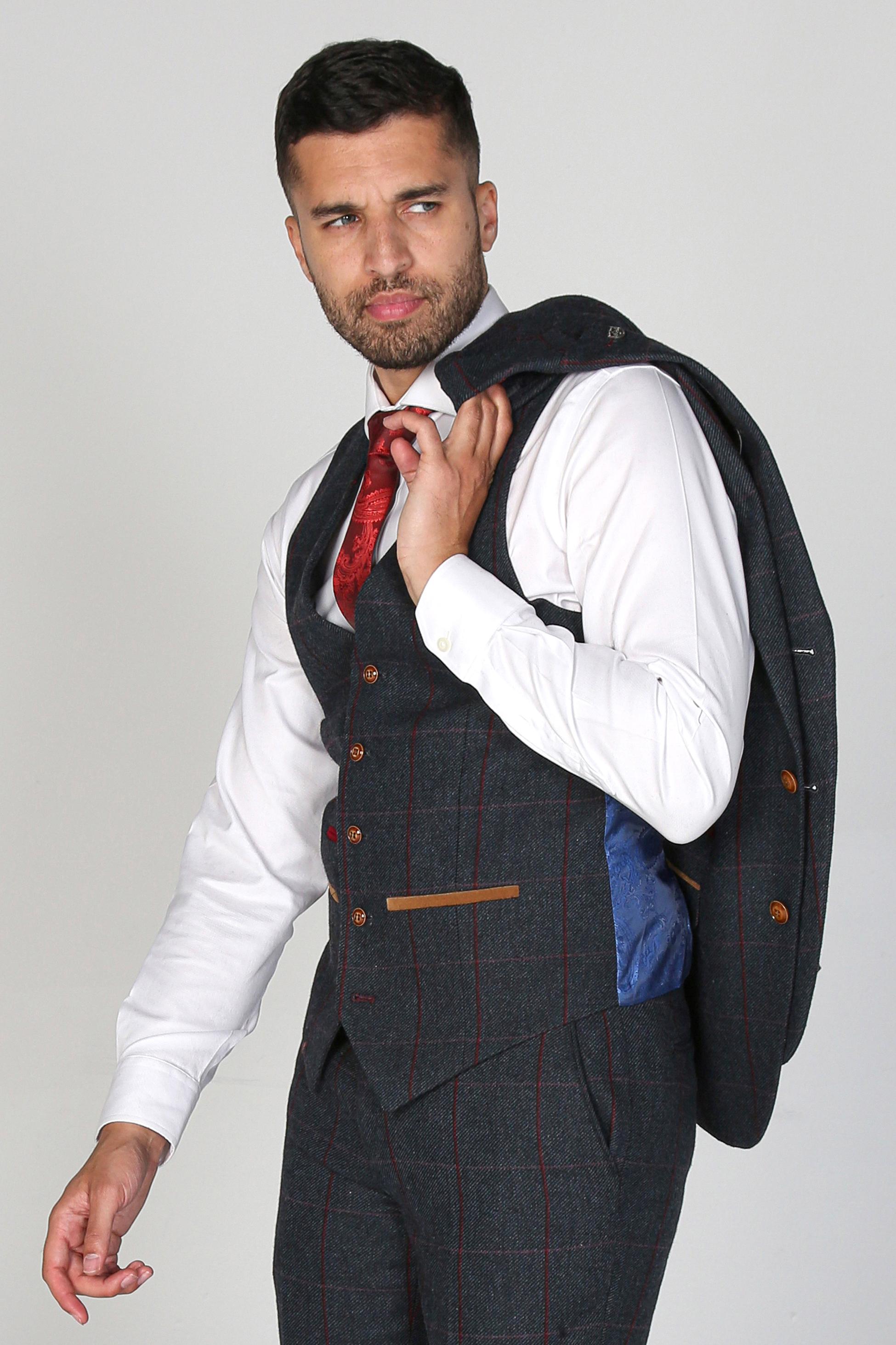 Men’s Herringbone Retro Navy Waistcoat - Madrid - Navy Blue