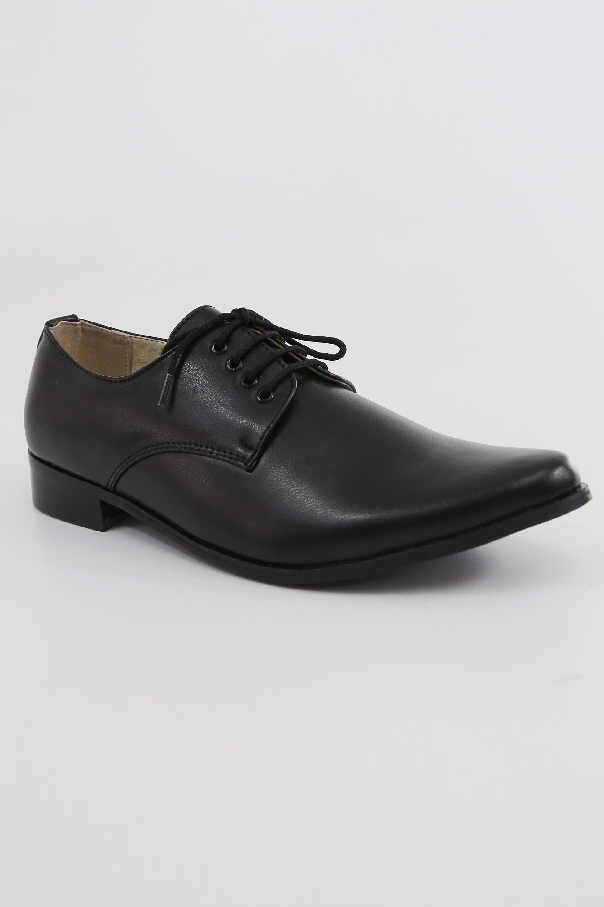 Boys Matte Leather Derby Shoes - GEORGE - Black