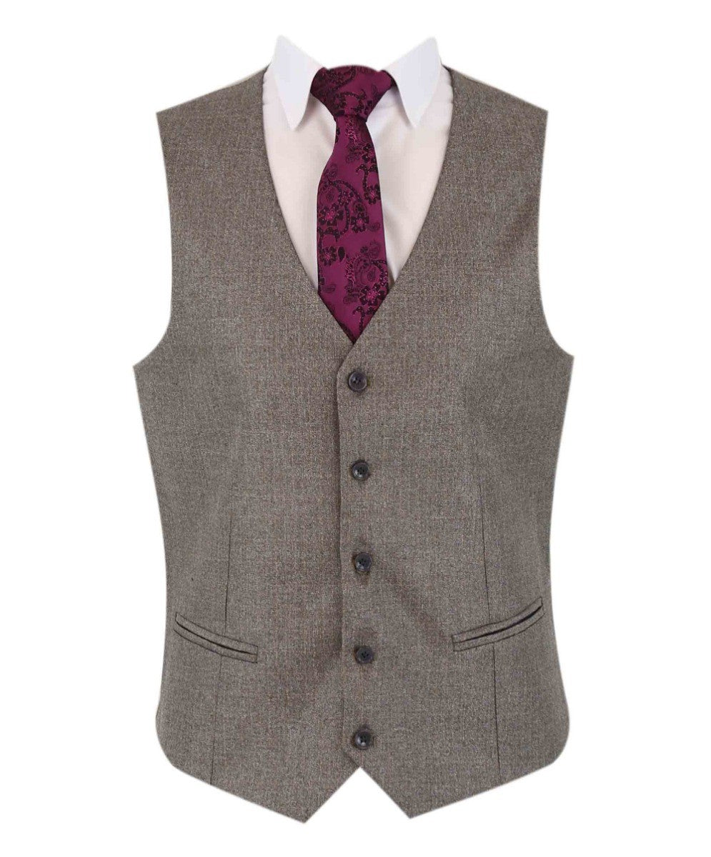 Men's Textured Tailored Fit Suit - ADRIAN - Dark Beige