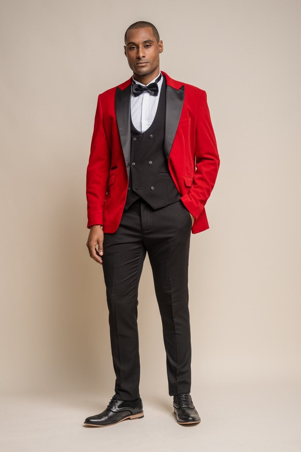 Men's Slim Fit Velvet Tuxedo Blazer - ROSA - Red