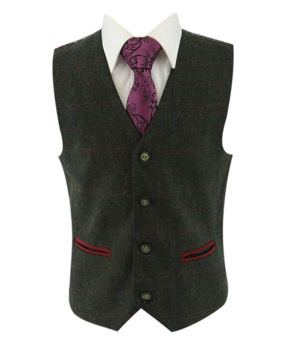 Boys Tweed Check Tailored Fit Suit - JOSHUA Green - Dark Green