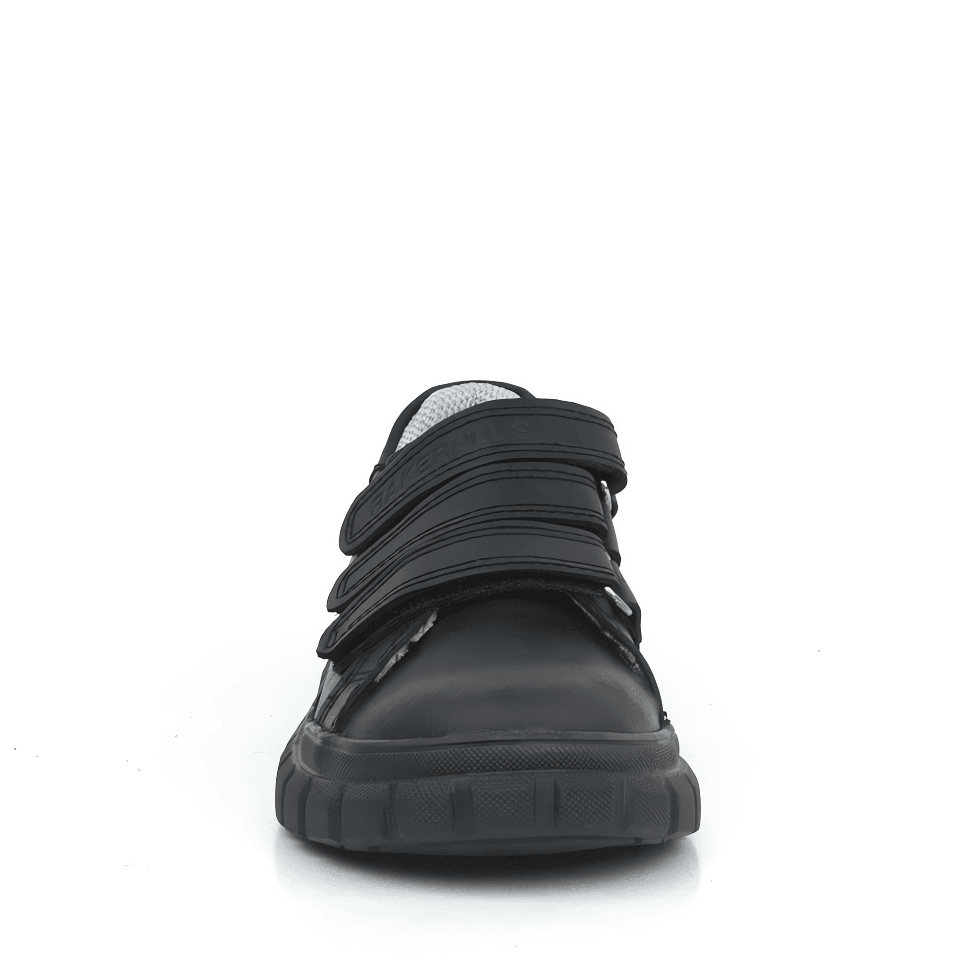 Boys Black Leather School Trainer Shoes with Triple Strap Closure - 4003 - Black