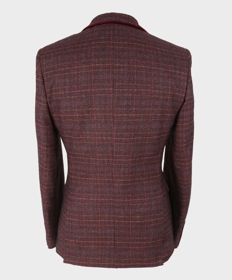 Men's Slim Fit Retro Tweed Blazer - CARLY - Wine