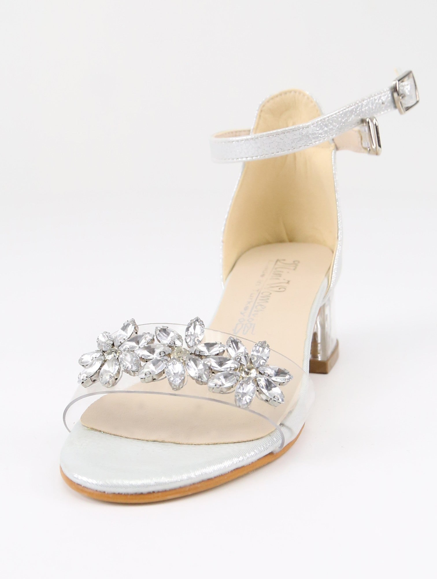 Girls Ankle-Strap Block Heels Sandals - WAKKO - Silver