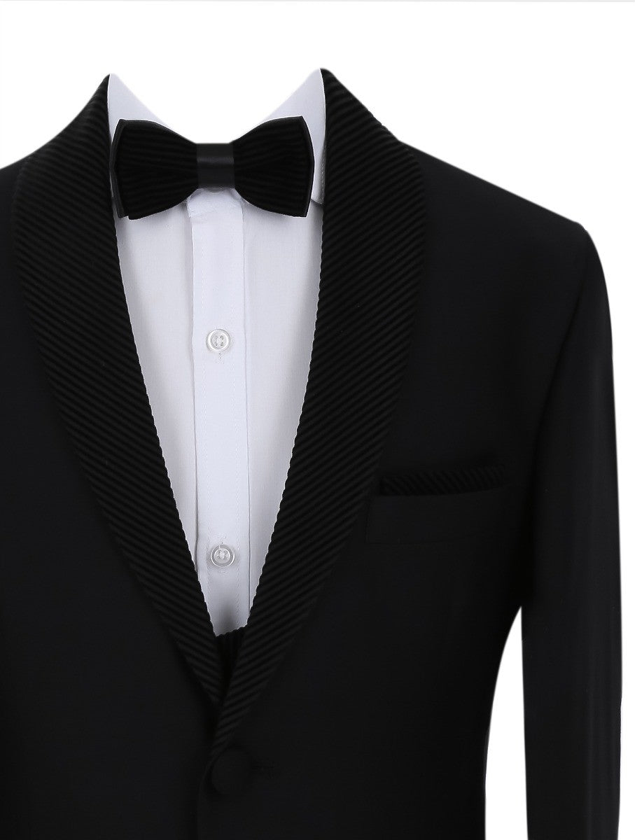 Boys Tuxedo Suit - Corduroy Velvet Waistcoat & shawl lapel - White- Black