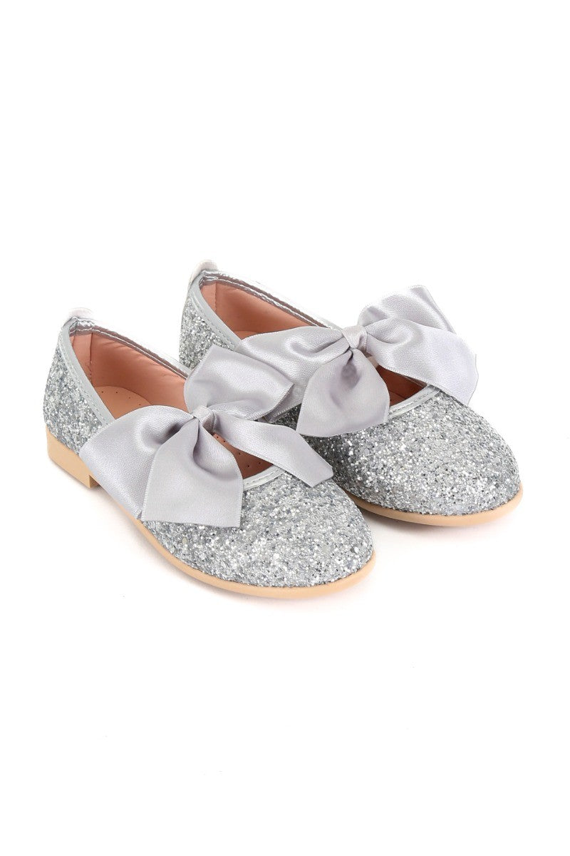 Girls Sequin Ballerina Flat Pumps - LOLA - Silver