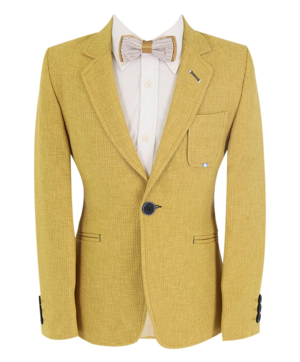 Boys Slim Fit Twill Formal Blazer - TERRY - Mustard