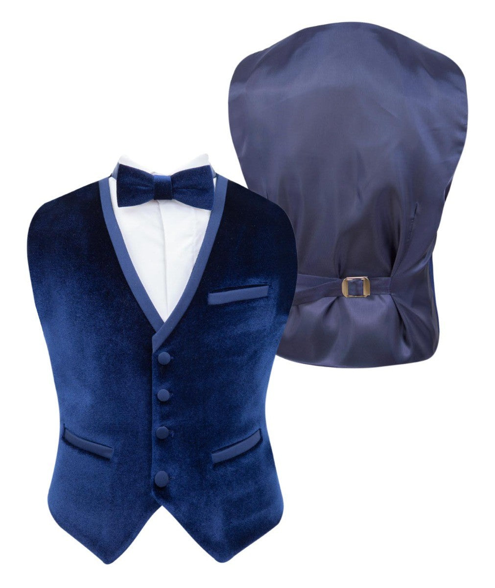 Boys Sheen Lapel Velvet Tuxedo Suit - Navy Blue