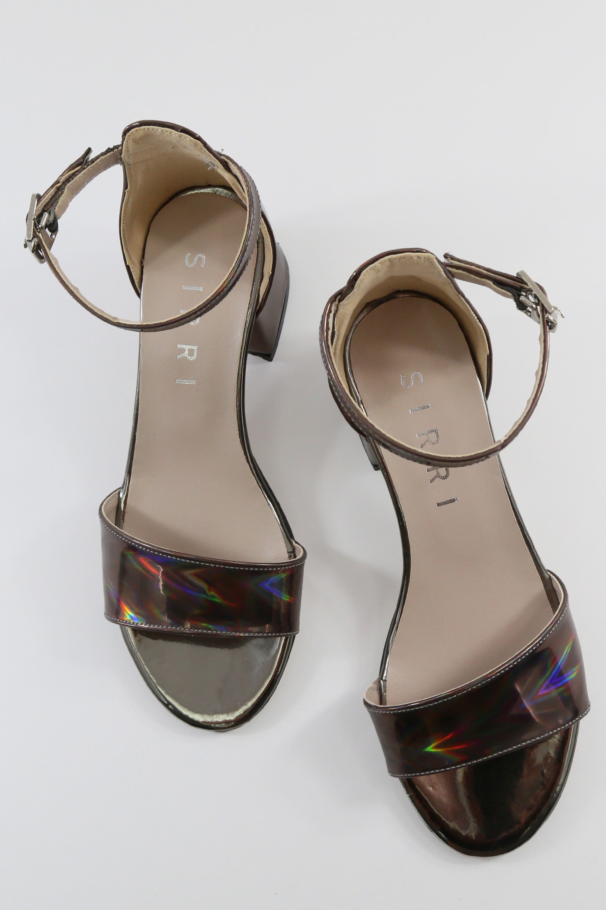 Girls Iridescent Block Heels Patent Sandals - NOVA - Dark Silver