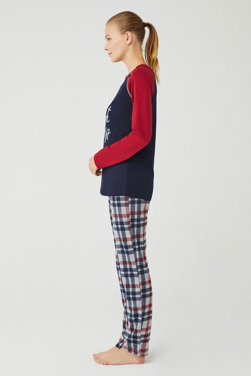 Women's Comfortable Navy & Burgundy Pyjama - Burgundy - Navy Blue