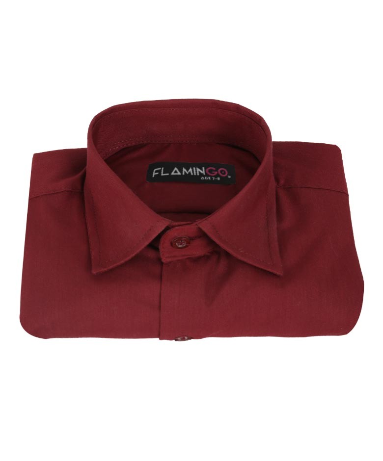 Boys Cotton Blend Formal Shirt - Burgundy