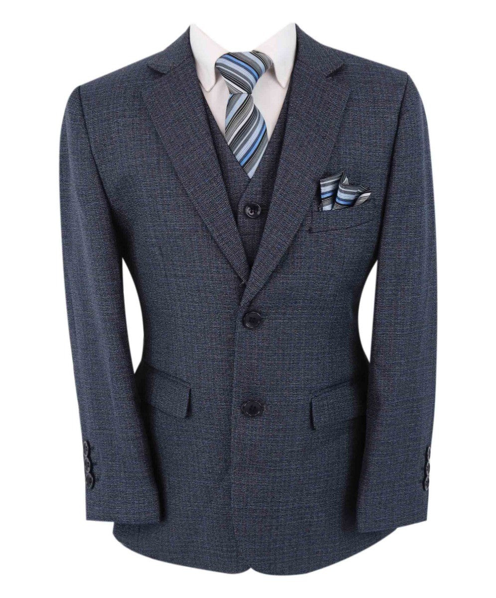 Boys Tailored Fit Textured Suit - Navy Blue