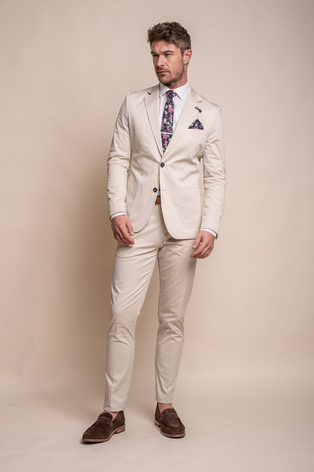 Men's Cotton Slim Fit Formal Suit - MARIO - Beige Fawn