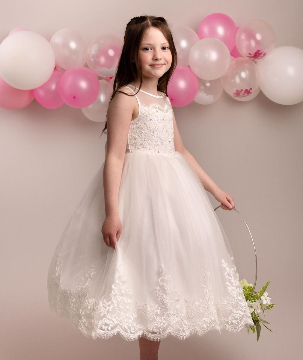 Floral Lace Embroidered Dress for Girls – MEGAN - Ivory