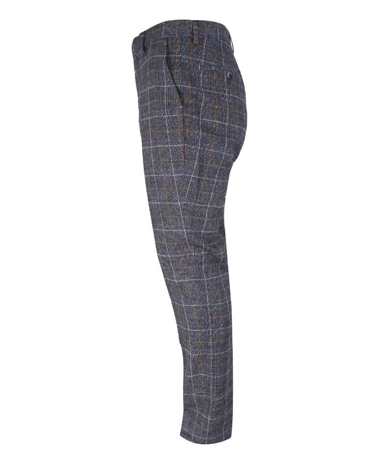 Men's Slim Fit Tweed Check Trousers - BONITA - Blue