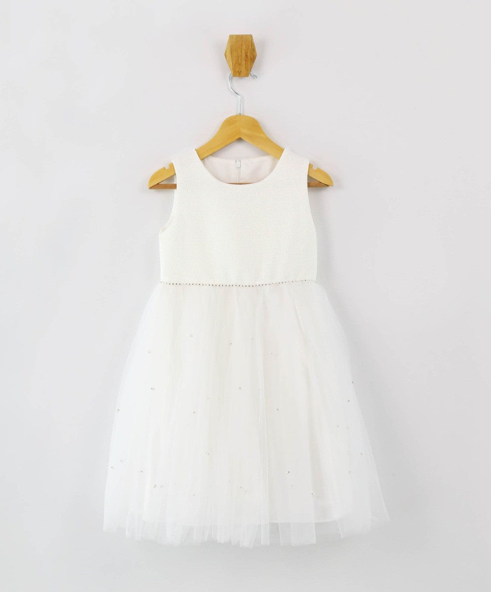 Girls Tail Jacket Dress Set - Ecru Off White