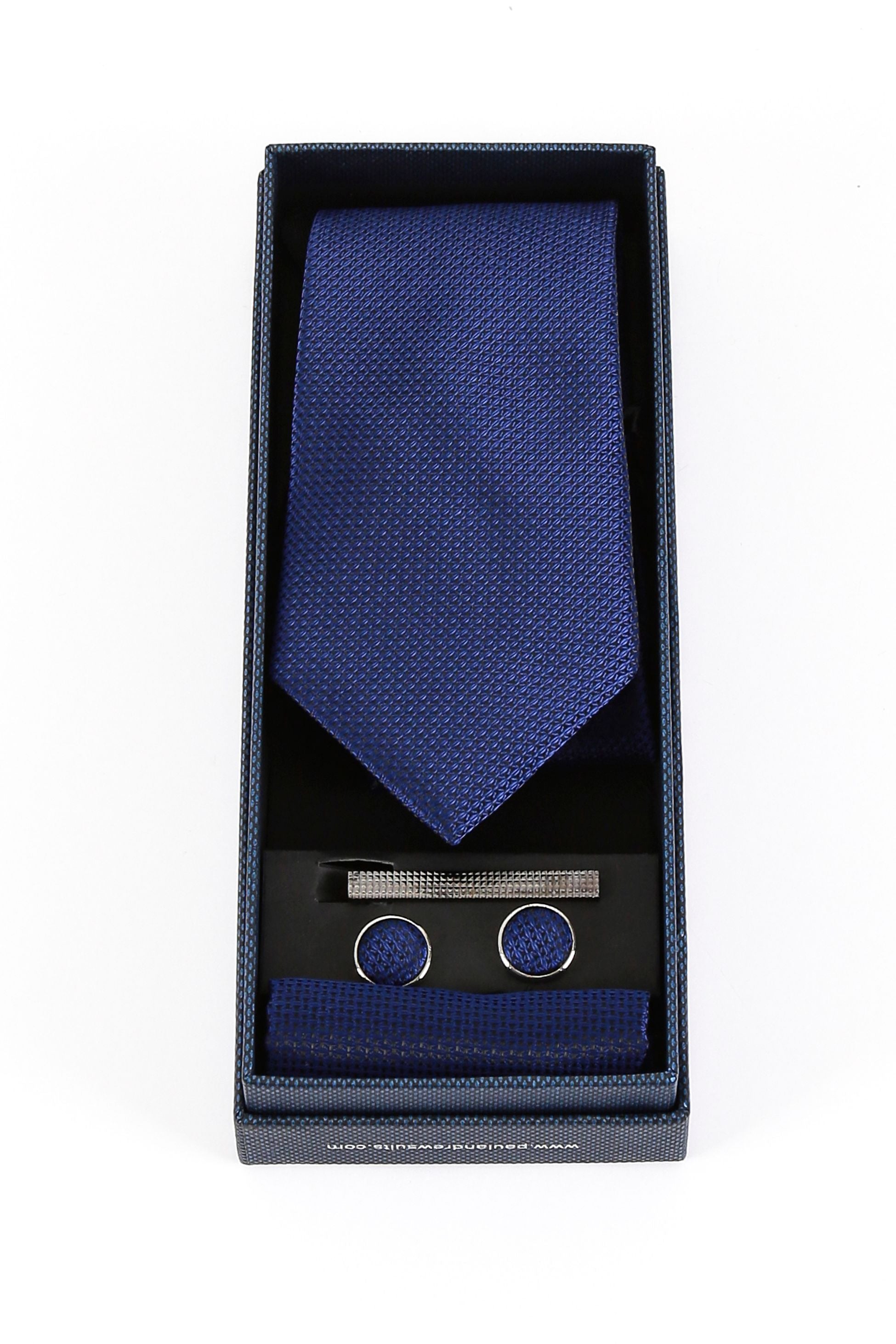 Men's Textured Tie & Cufflinks Set - Dark Blue