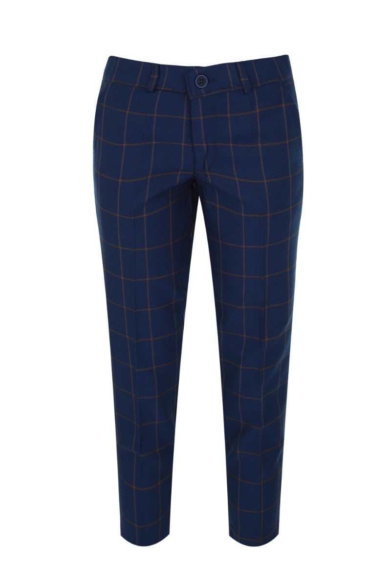 Boys Windowpane Check Navy Blue Suit Set - Navy Blue