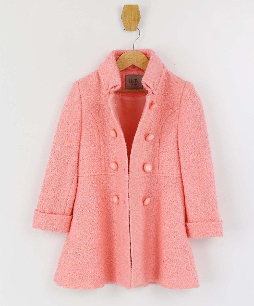 Girls Wool Double-Breasted OverCoat Set - ELIZABETH - Dark Pink