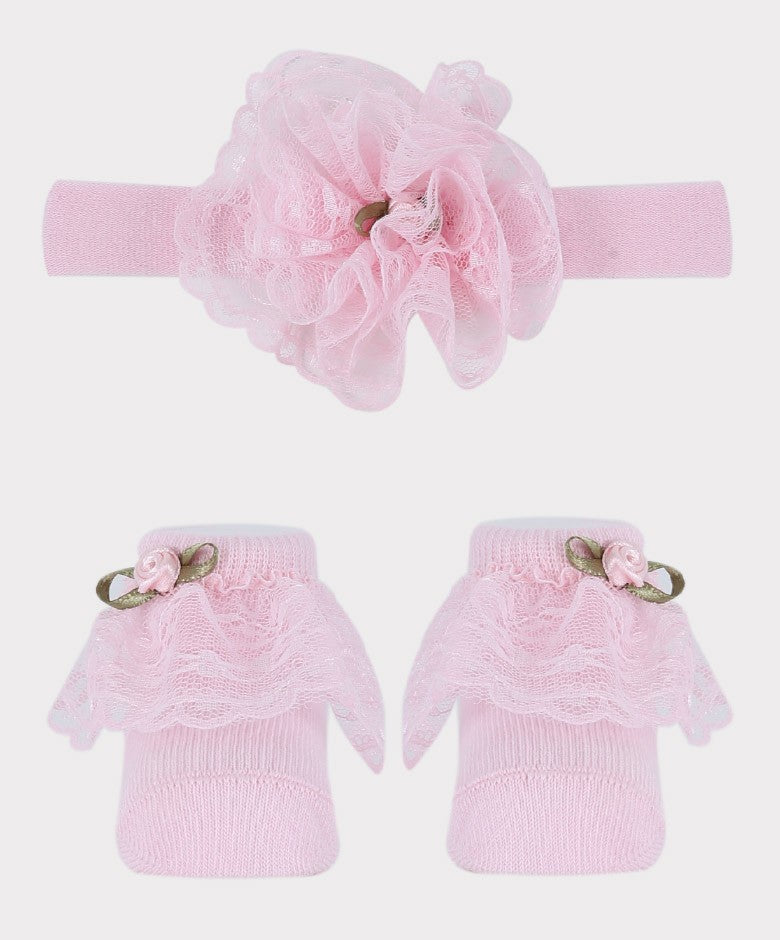 Baby Girls Headband and Socks Set - Pink