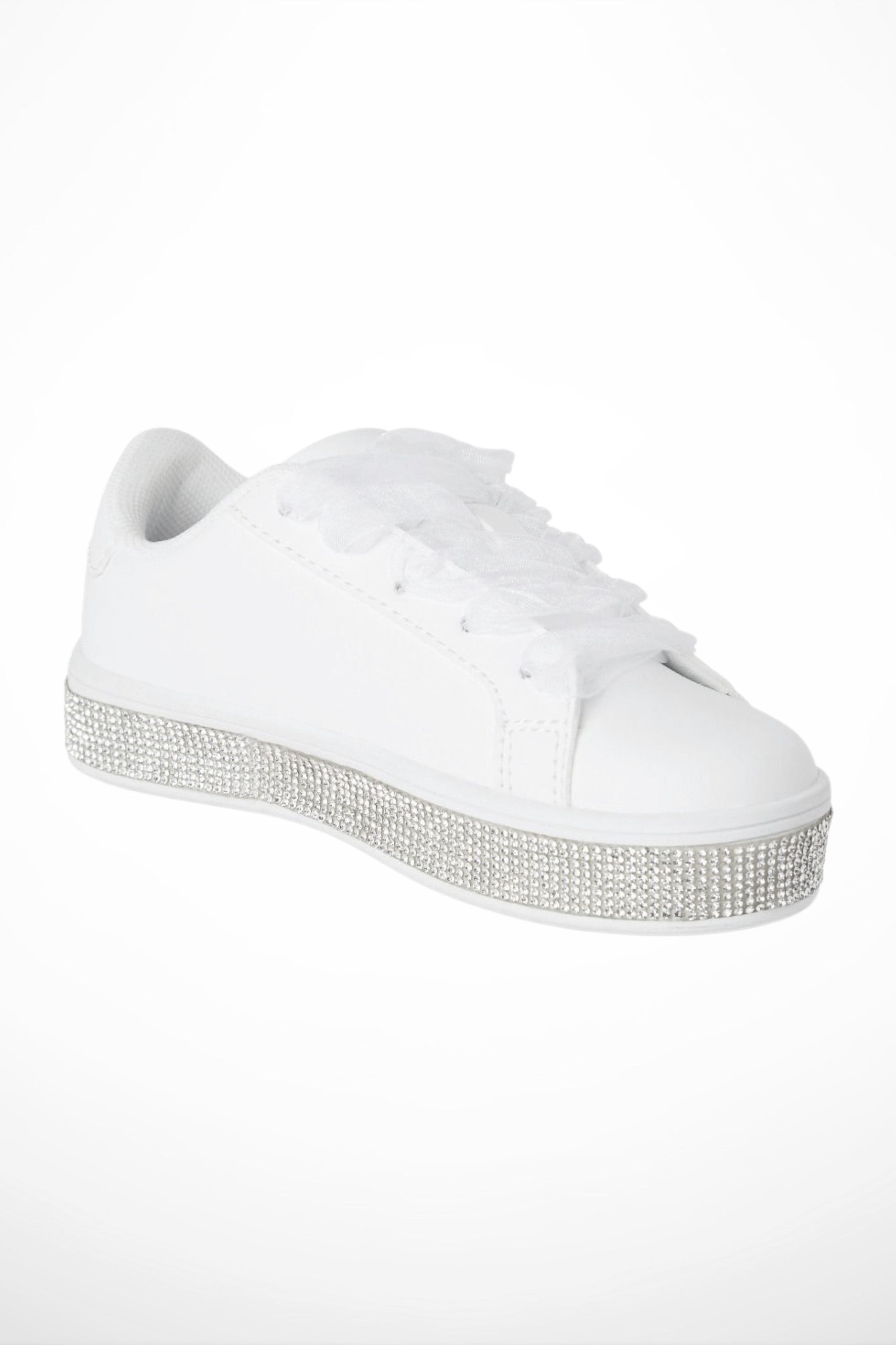 Girls White Rhinestones Platform Sneakers – WITNEY - White