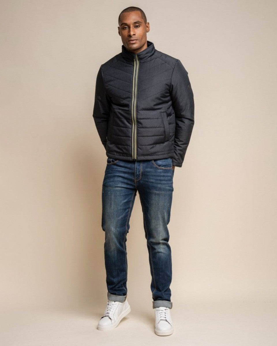 Men's Padded Puffer Midi Coat - Keanan - Navy Blue