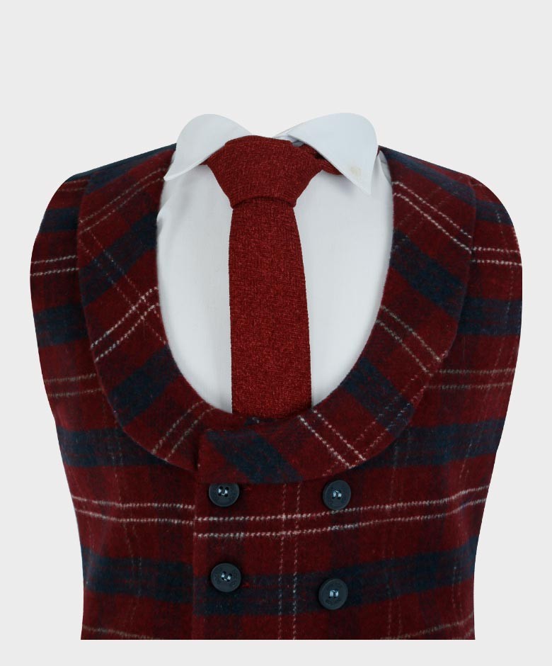 Boys Tailored Fit Blazer Waistcoat Set - Cashmere - Navy Blue -Red