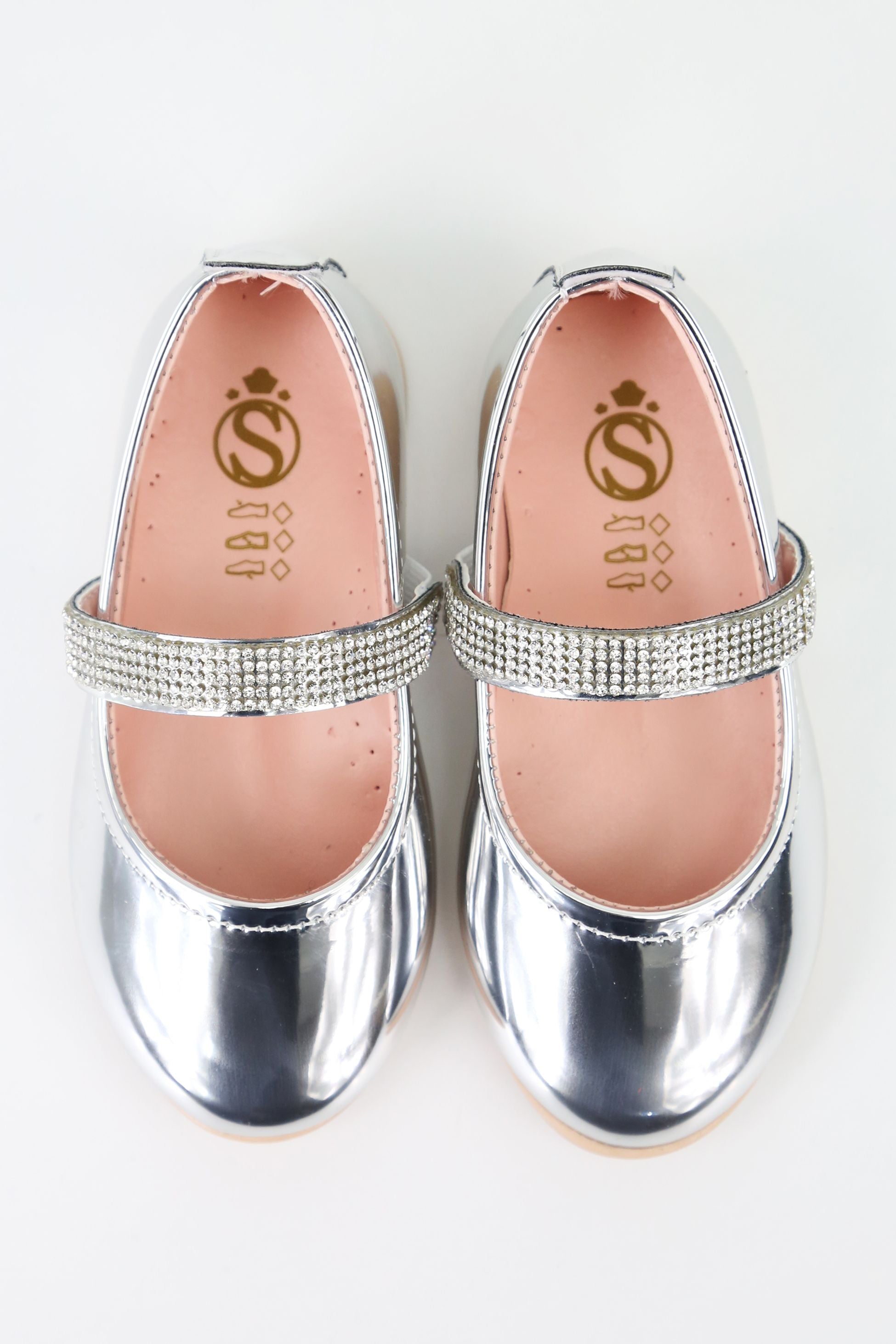 Girls Rhinestone Patent Mary Jane Shoes - ARWEN - Silver