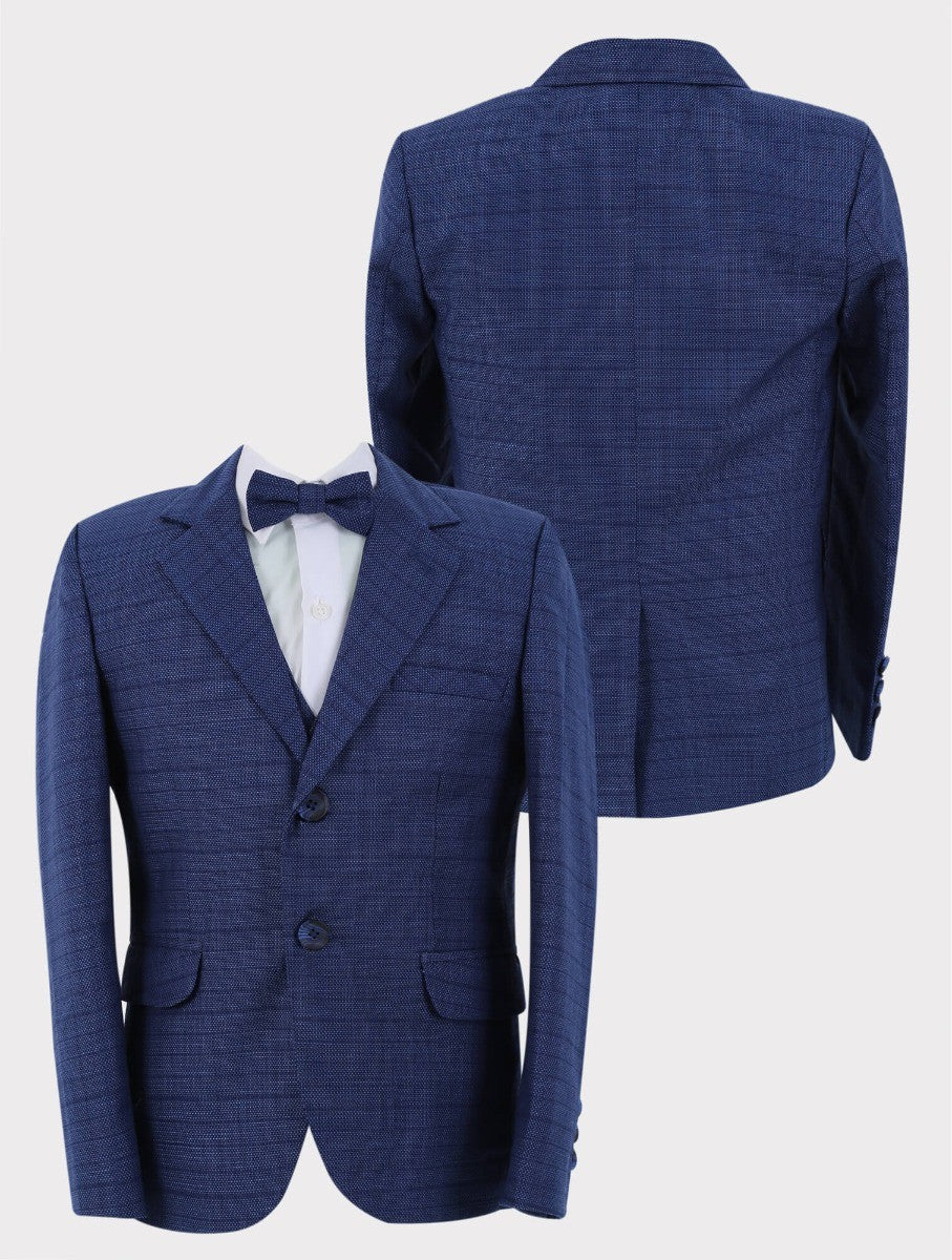 Boys Textured Check Suit - Joseph Blue - Blue