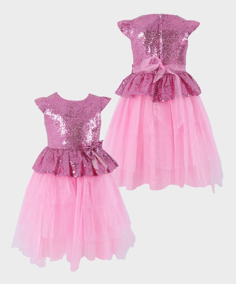 Girls Sequin and Tulle Puffy Dress - Pink