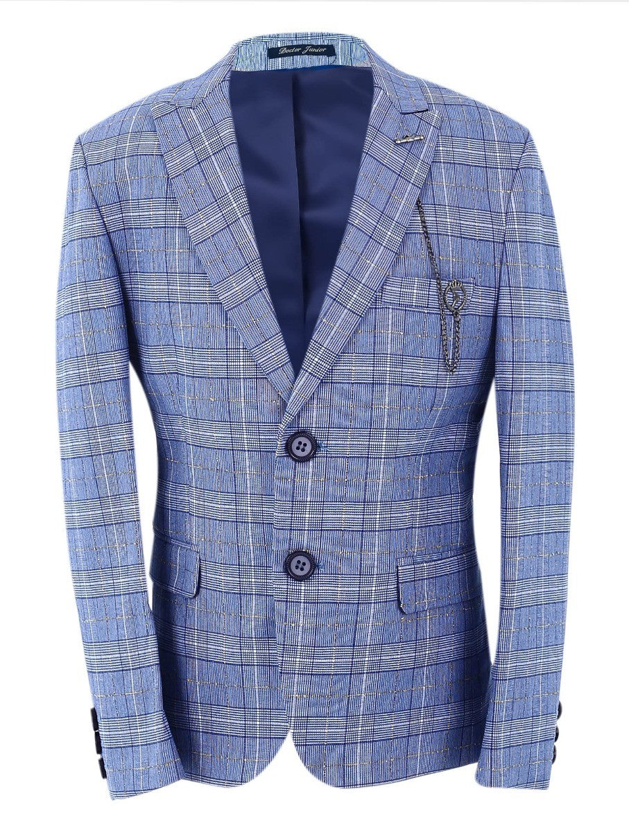 Boys Retro Check Slim Fit Suit - Light Blue