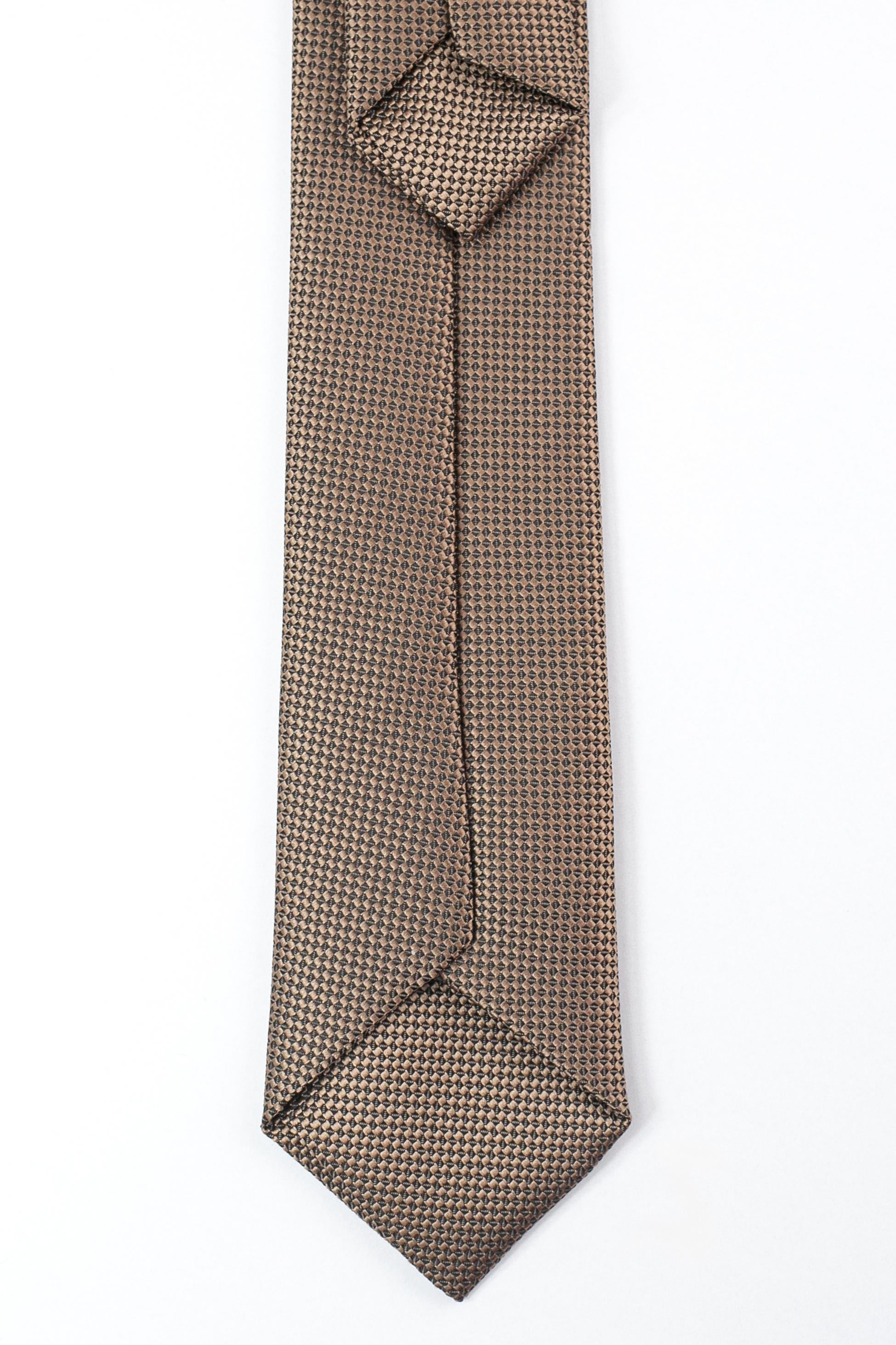 Boys’ Jacquard Tie & Hanky Set with Elastic Strap - Taupe Brown