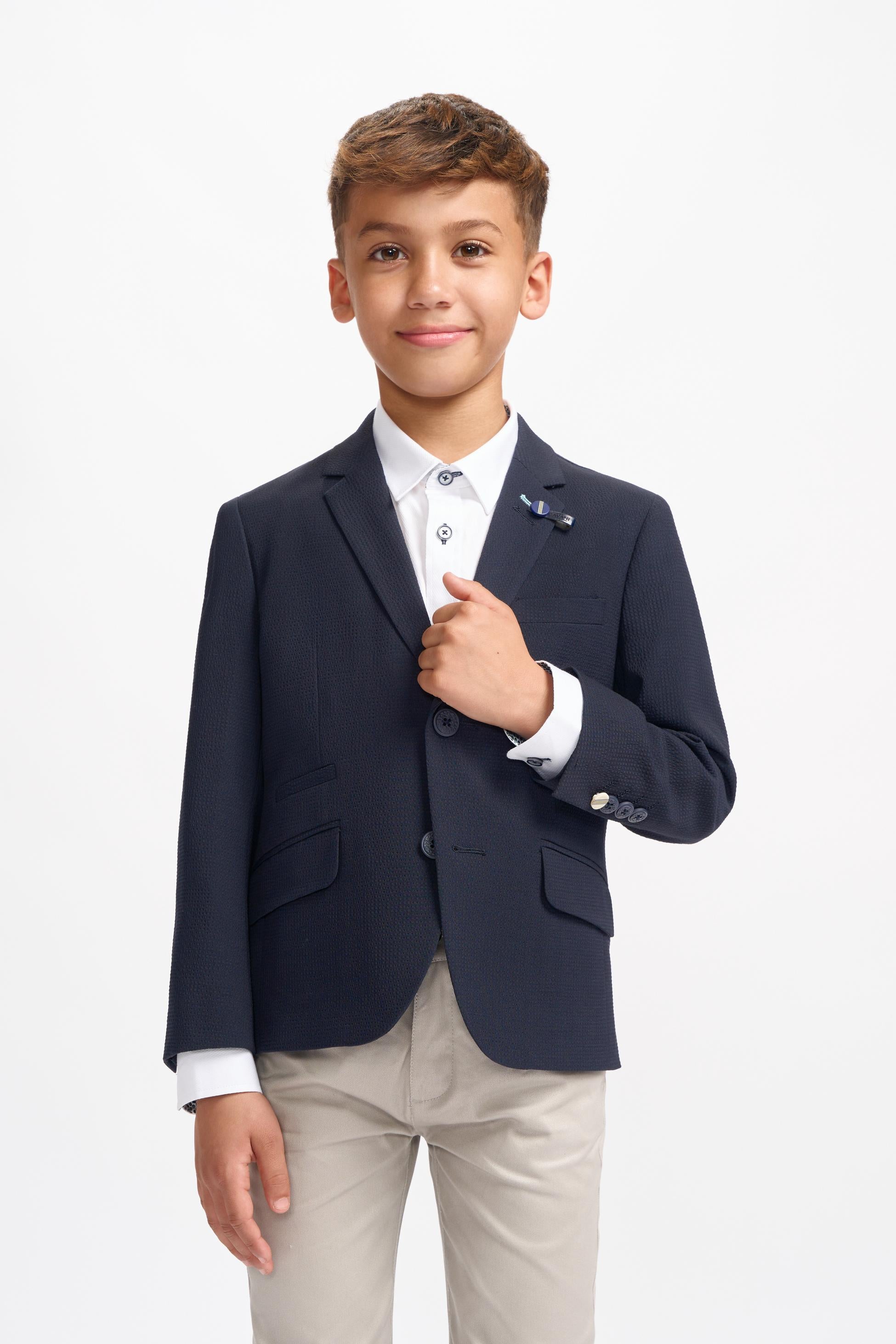 Boys Textured Slim Fit Suit Jacket��� SIREN - Navy Blue