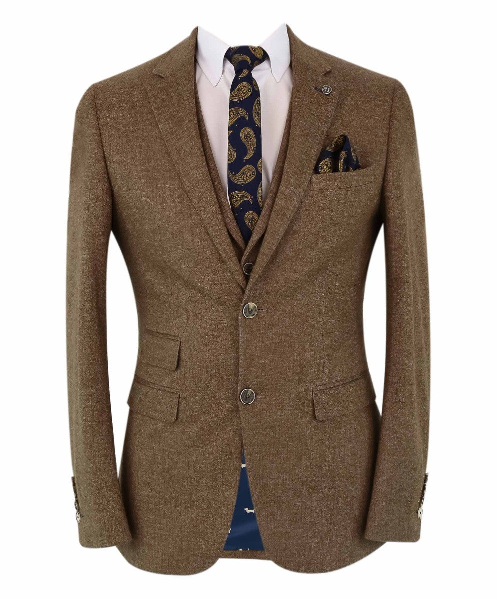 Men's Twee-like Suit Jacket - NATHAN Brown - Light Brown