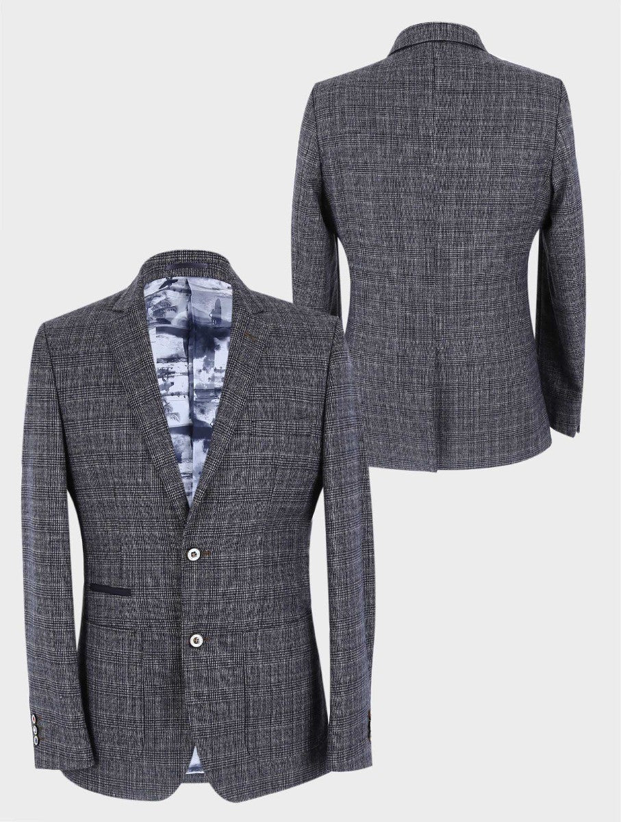 Men's Tweed Check Slim Fit Grey Blazer- COSTELLO - Grey