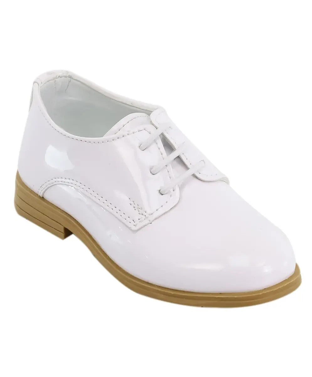 Boys Derby Patent Lace Up White Communion Shoes - White