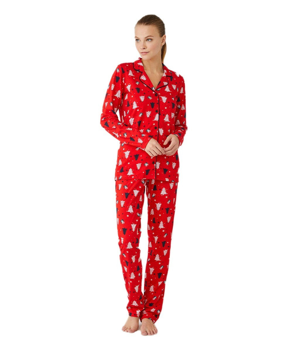 Women's Patterned Red Pyjama - Red