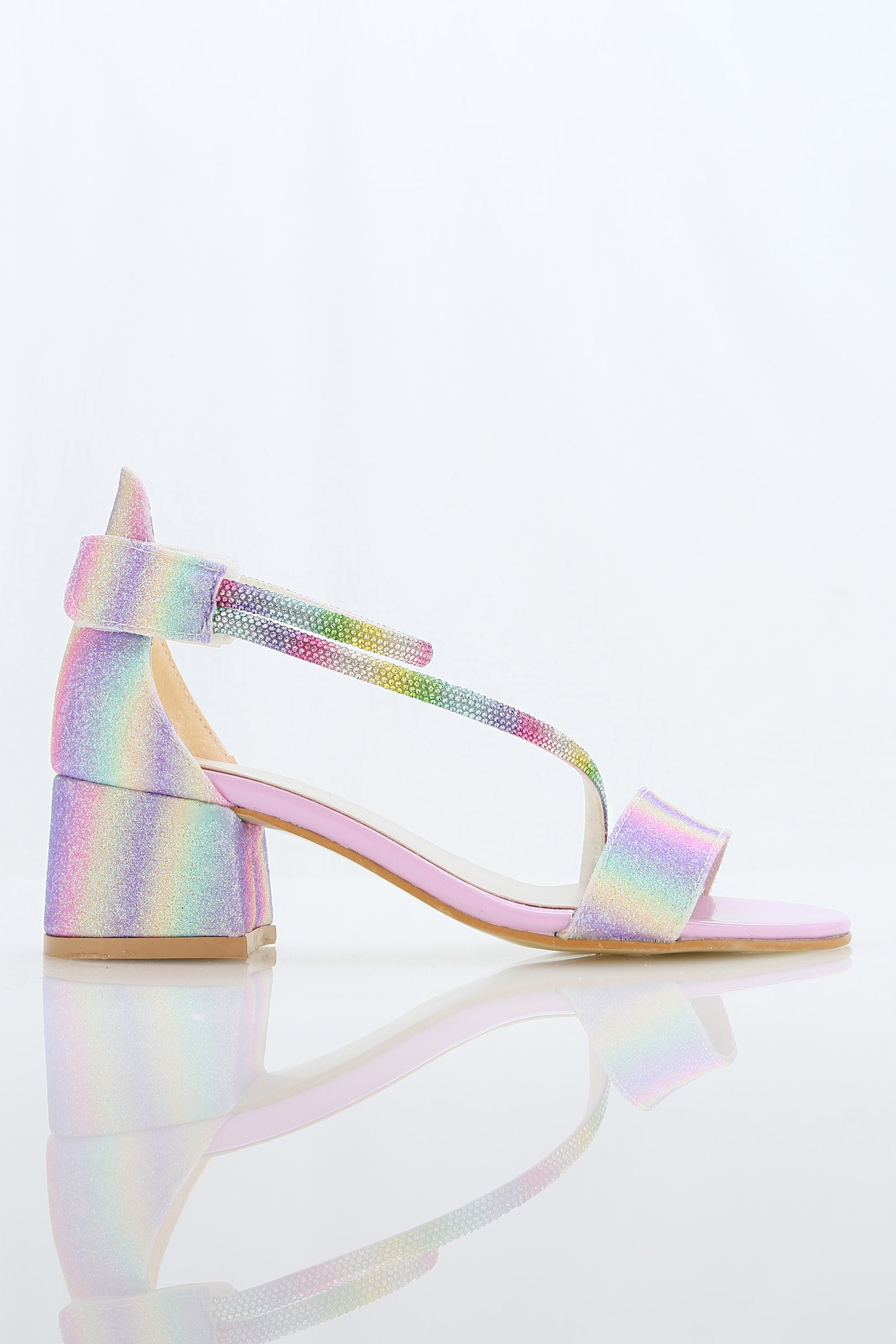 Girls Block Heel Sandals with Rhinestone Crossover Straps - DAZZLE - Multicolour