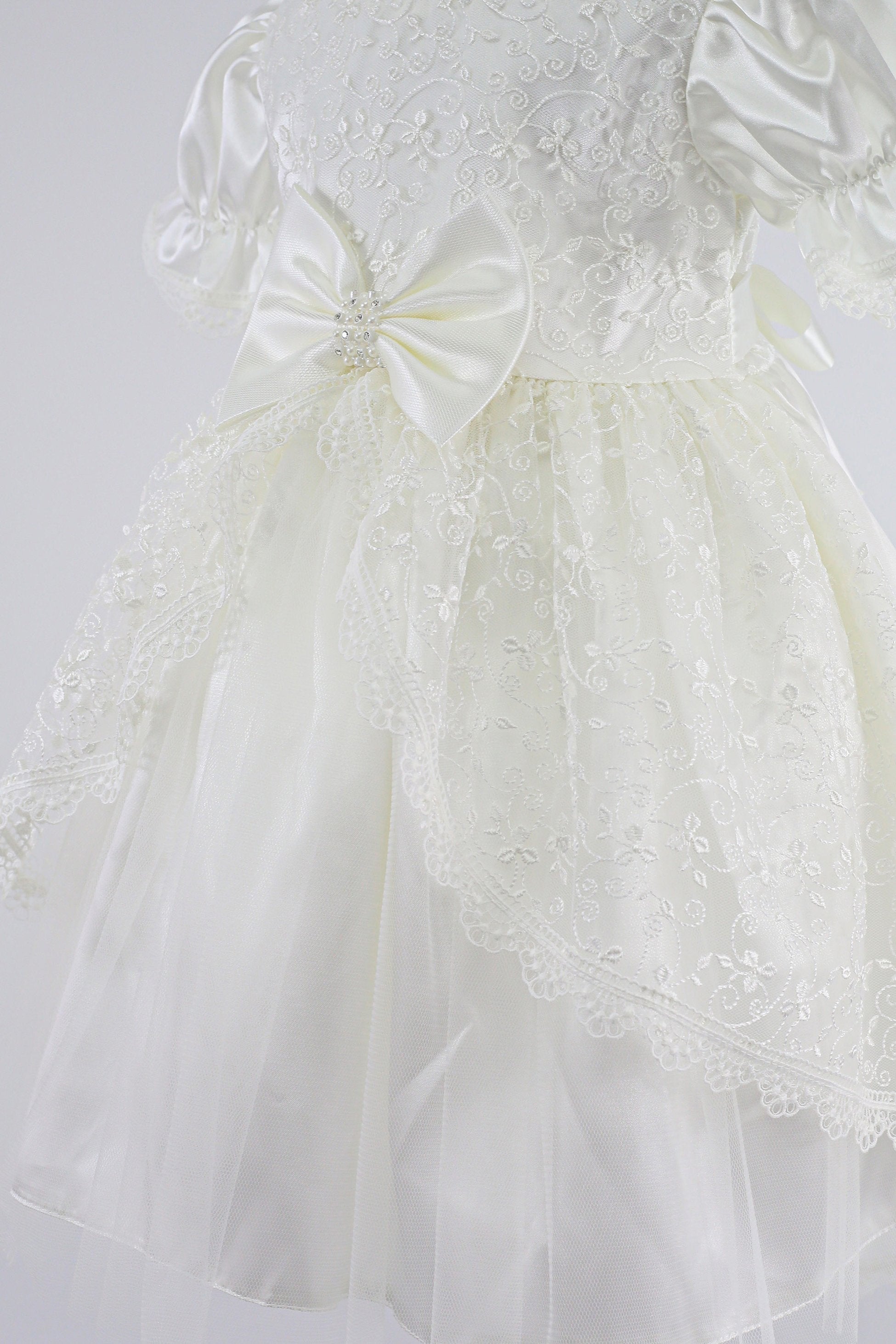 Baby Girls Floral Lace Tulle Dress Set – B1208 - Ivory