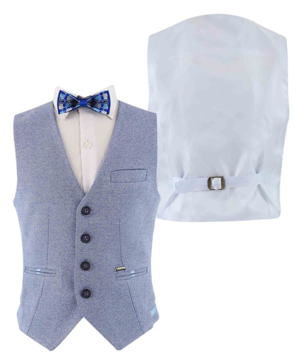 Boys Cotton Slim Fit Blazer and Waistcoat Set - Frank - Blue