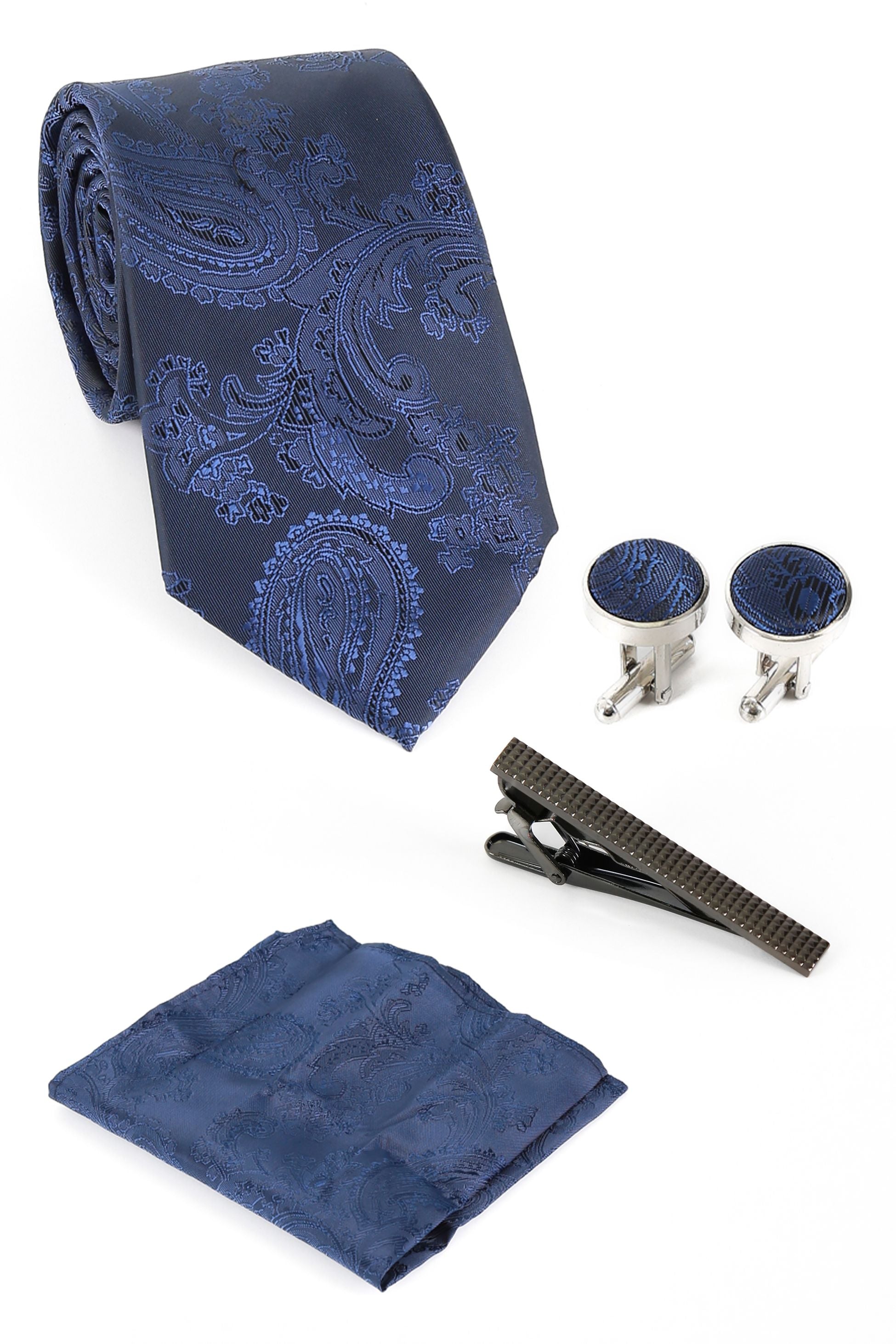 Men's Paisley Tie Cufflink Set - Dark Blue