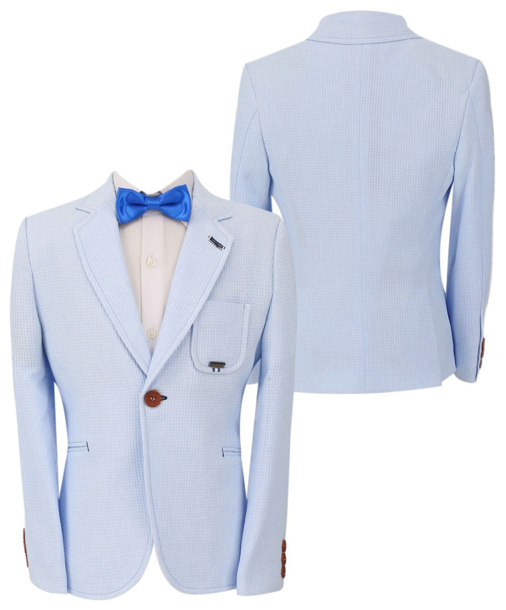 Boys Twill Single Breasted Slim Fit Blazer - TERRY - Sky Blue