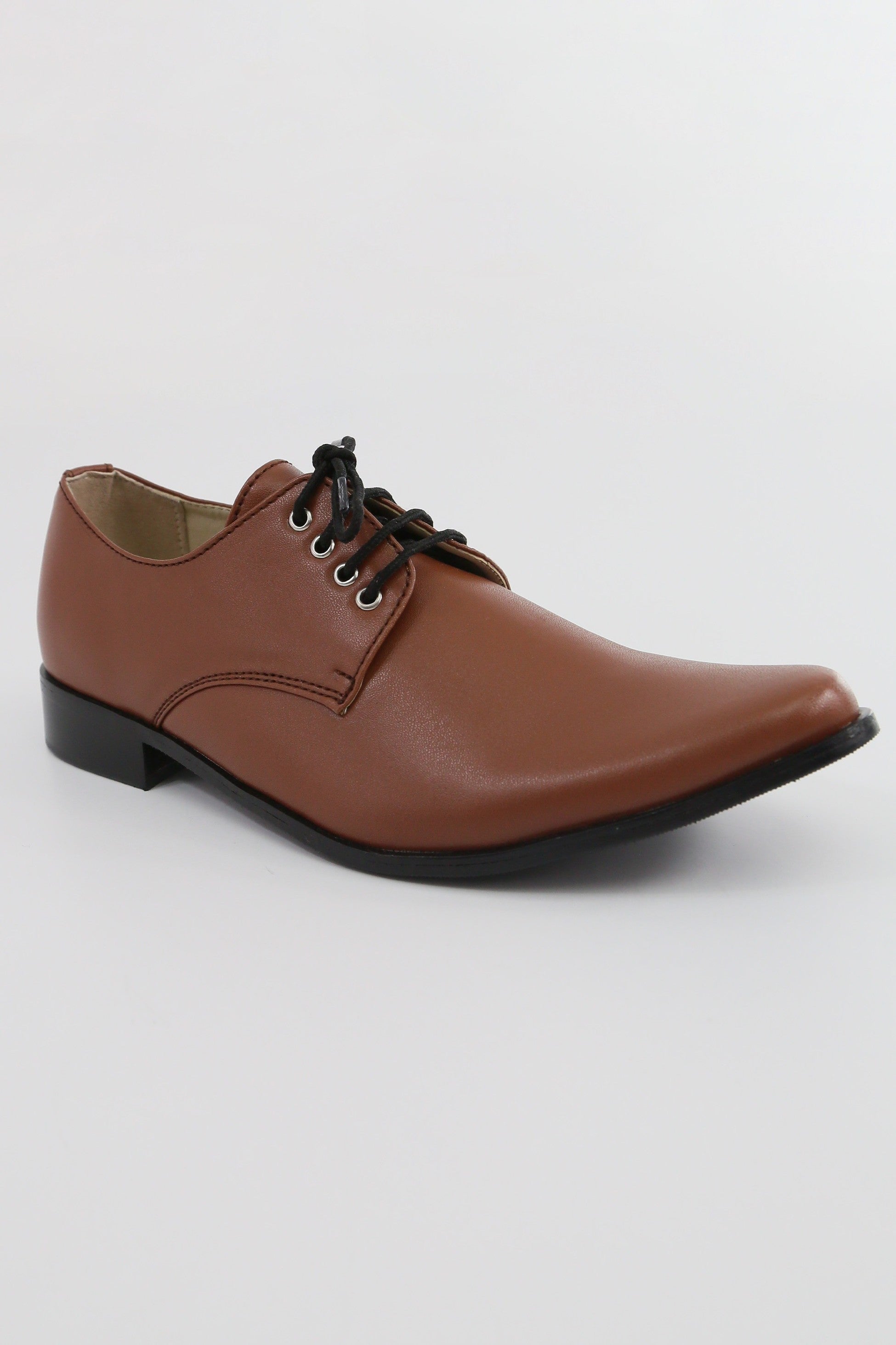 Boys Matte Leather Derby Shoes - GEORGE - Brown