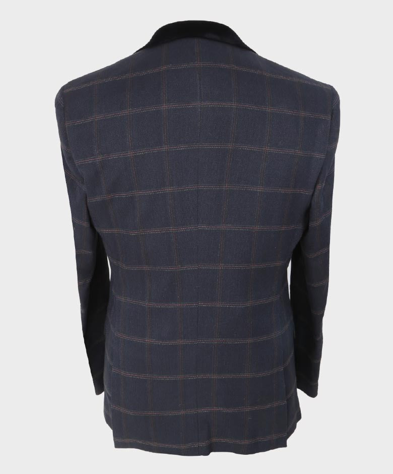 Men's Slim Fit Tweed Check Suit Jacket - Connall Blue - Navy Blue