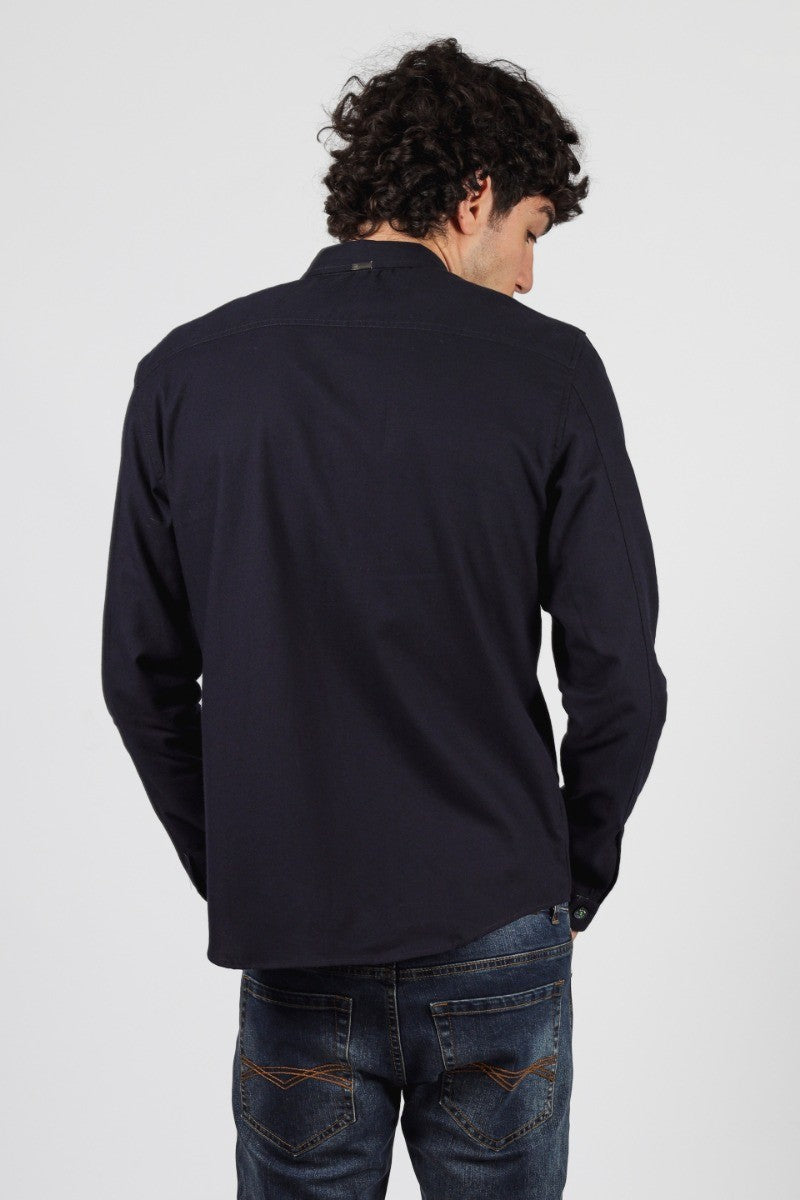 Men's Cotton Oversize Casual Shirt - KEMPMAN - Navy Blue