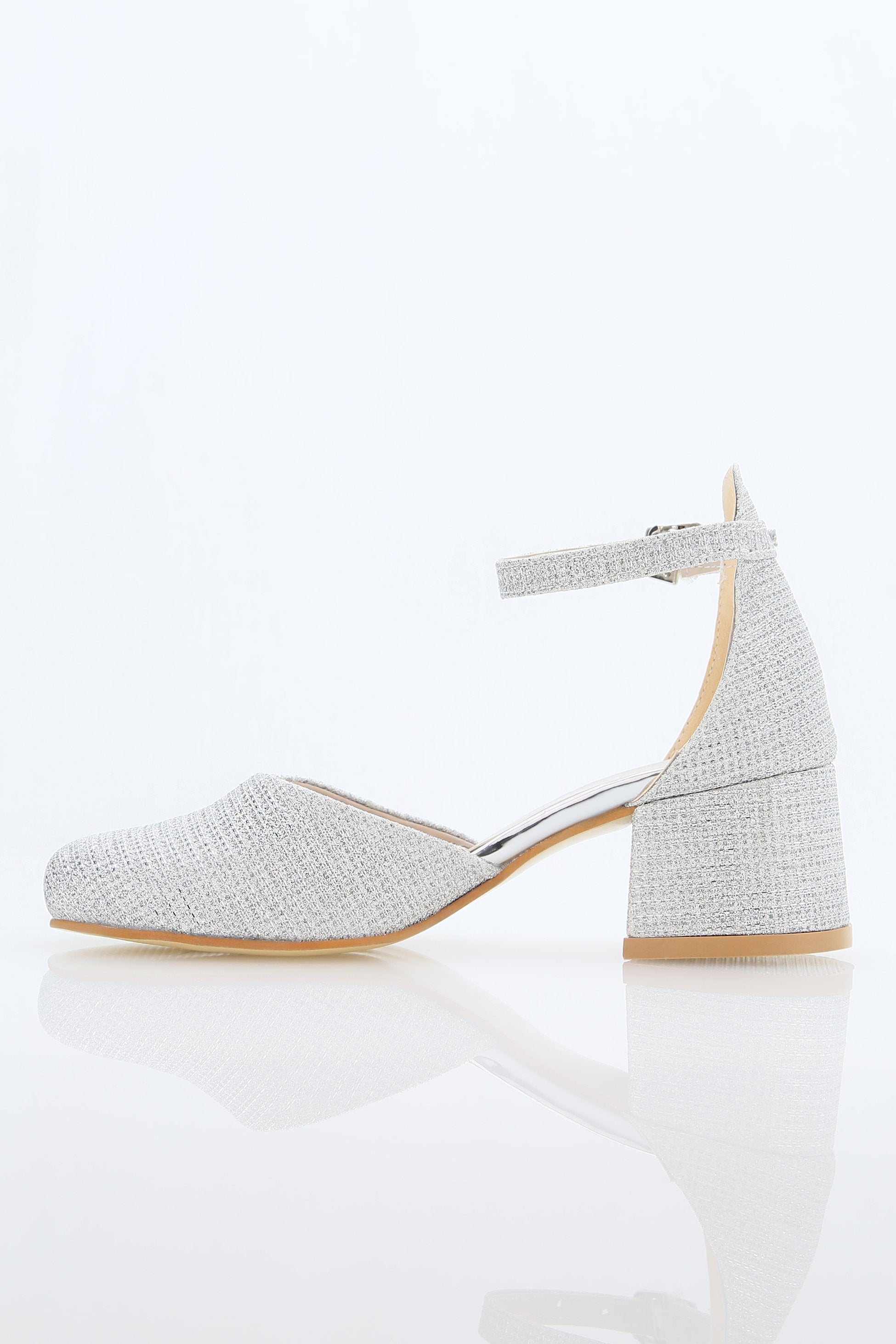 Girls' Ankle Strap White Block Heel Shoes – ELISE - Silver