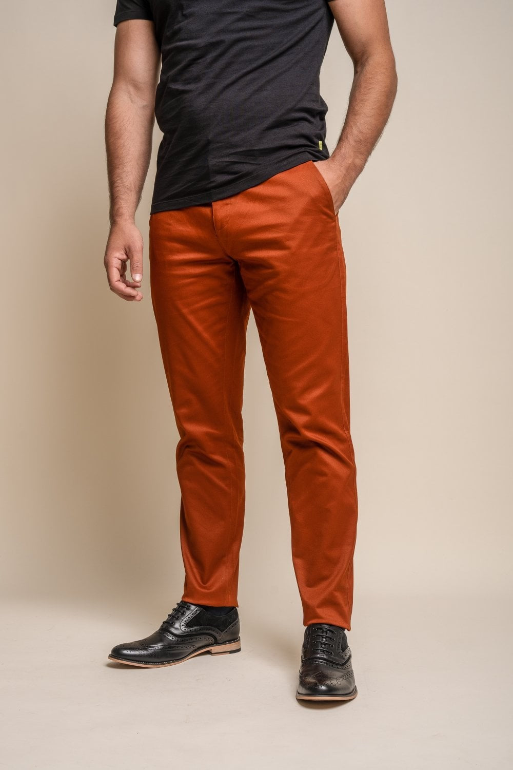 Men's Cotton Chino Trousers - DAKOTA - Brick