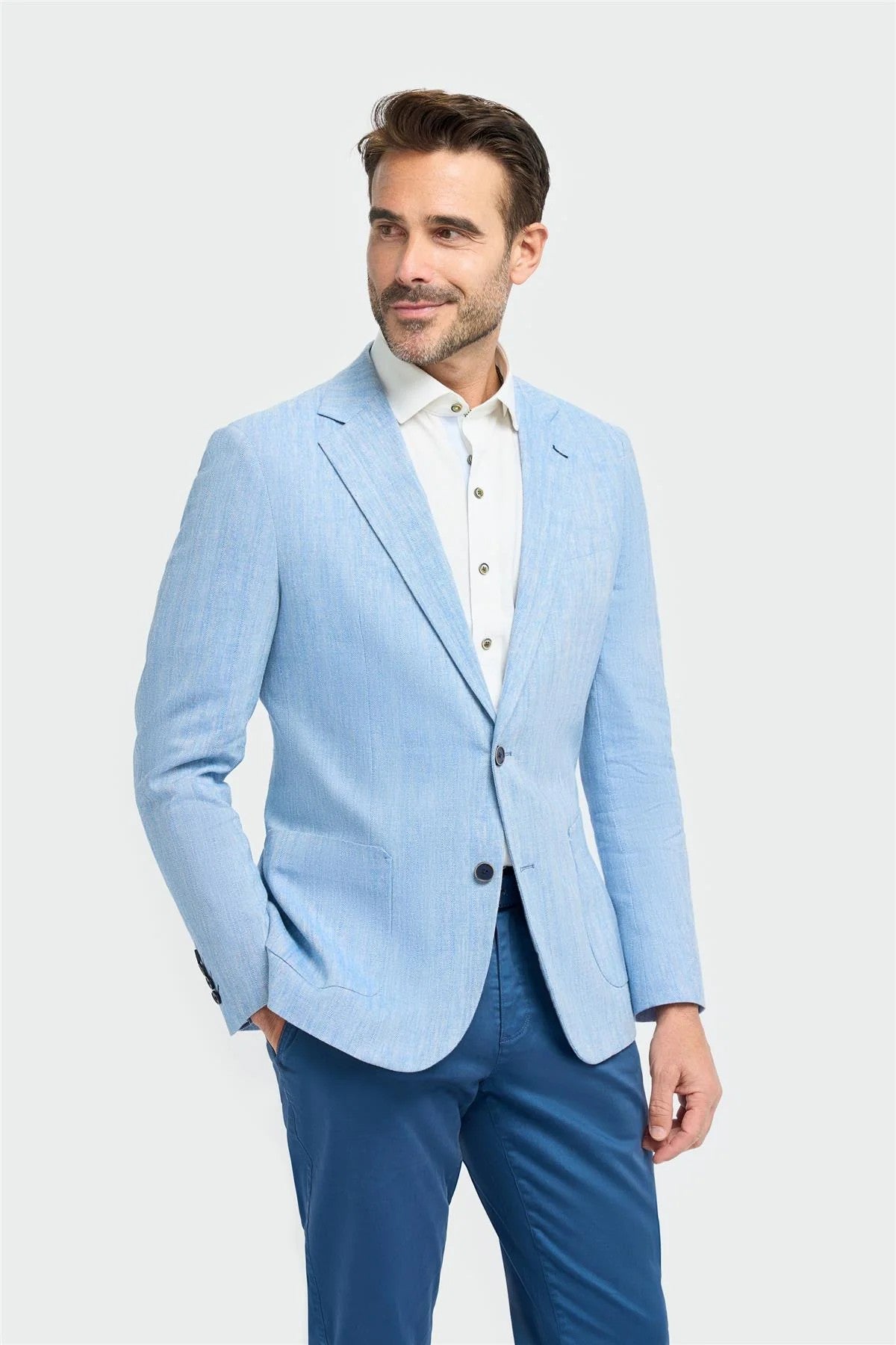 Men’s Linen Herringbone Patch Pocket Blazer - Luigi - Sky Blue