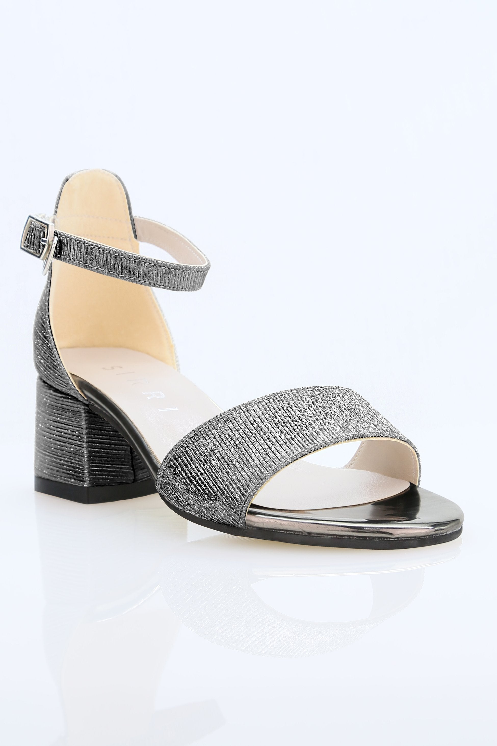 Girls Textured Silver Block Heel Sandals - JENNY - Platinum